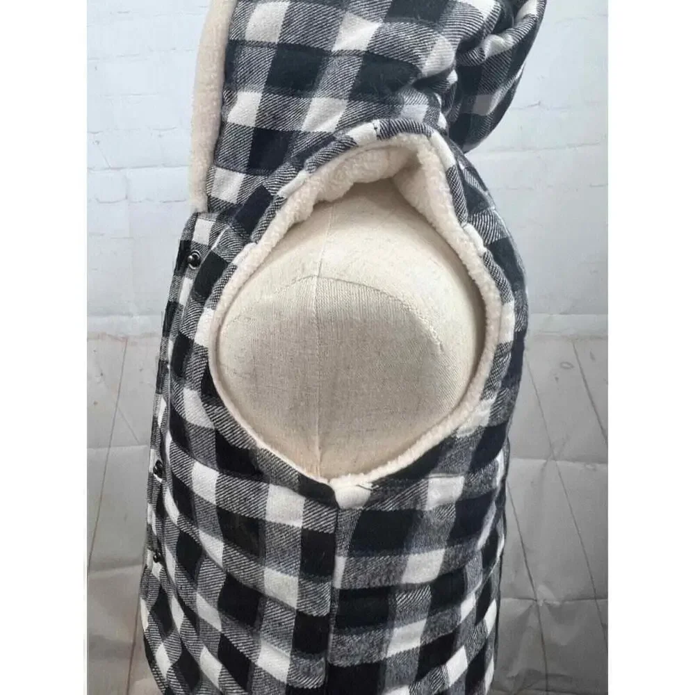 Baby B.Boutique Winter Vest Plaid White/Black Button Up Hooded Coat One Size NWT